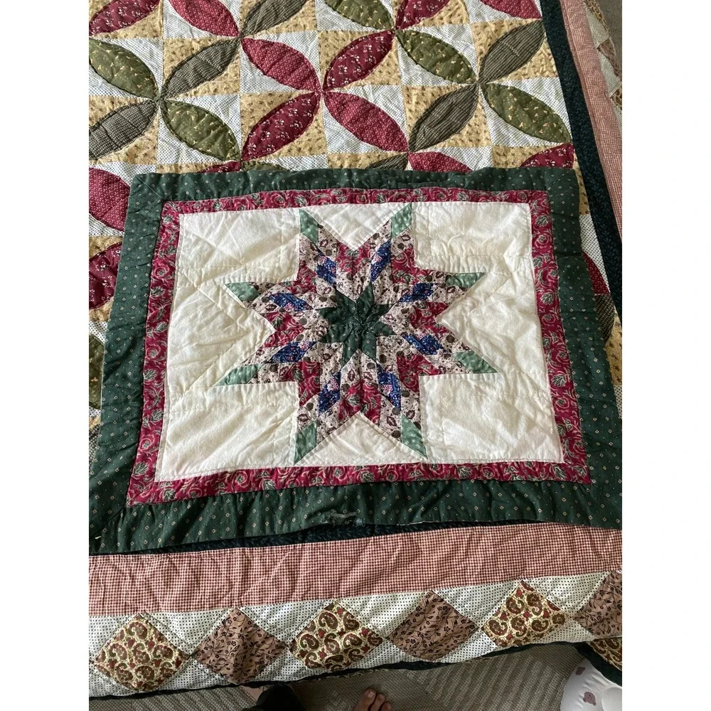 Vintage Quilted Patchwork Standard Pillow Sham Eight Point Star Design